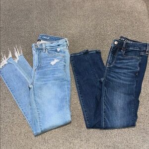 American Eagle Outfitters Women's Light and Dark Blue Jeans